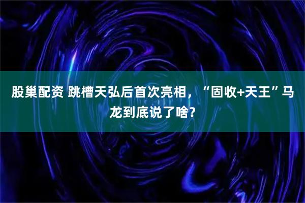 股巢配资 跳槽天弘后首次亮相，“固收+天王”马龙到底说了啥？